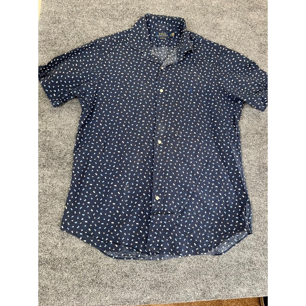 Polo Ralph Lauren Shirt Adult Large Blue Seersucker All Over Print Smart Casual - Picture 2 of 9